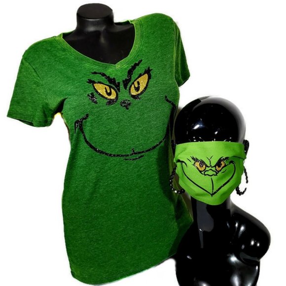 Grinch Face Handmade Cotton Face Mask. - Picture 4 of 4